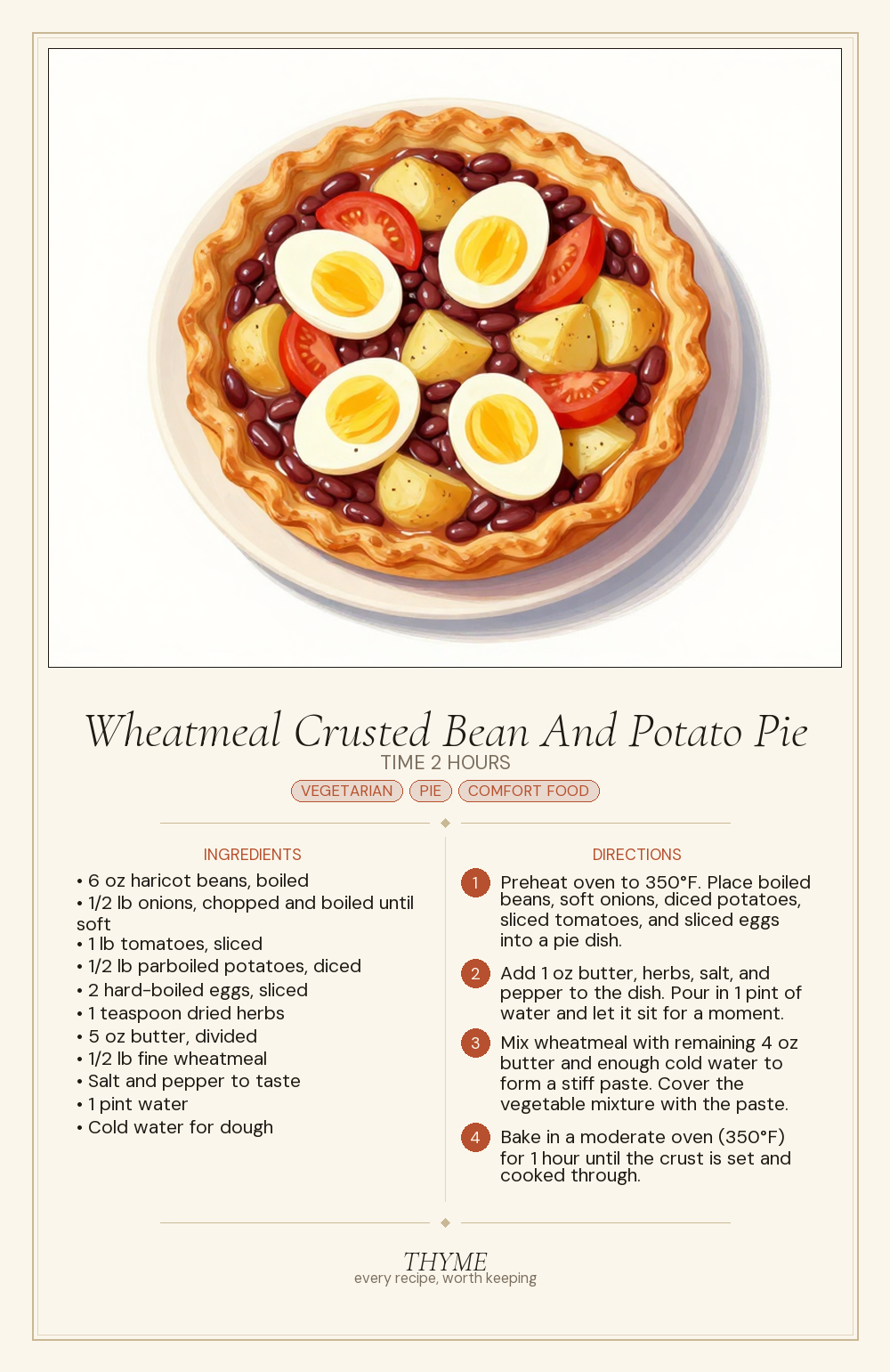 Wheatmeal Crusted Bean And Potato Pie