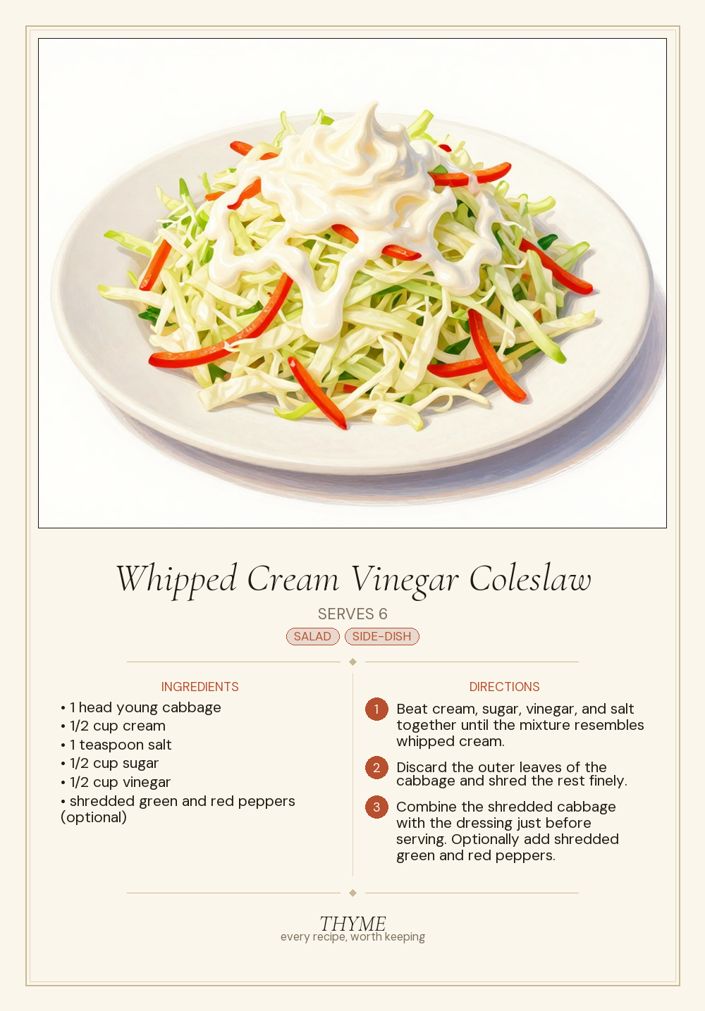 Whipped Cream Vinegar Coleslaw
