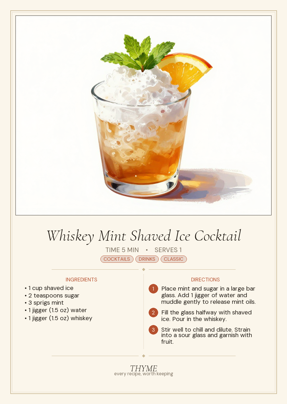 Whiskey Mint Shaved Ice Cocktail