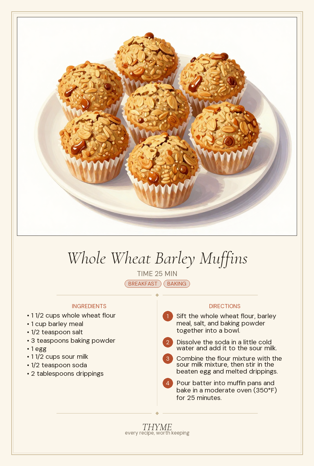 Whole Wheat Barley Muffins