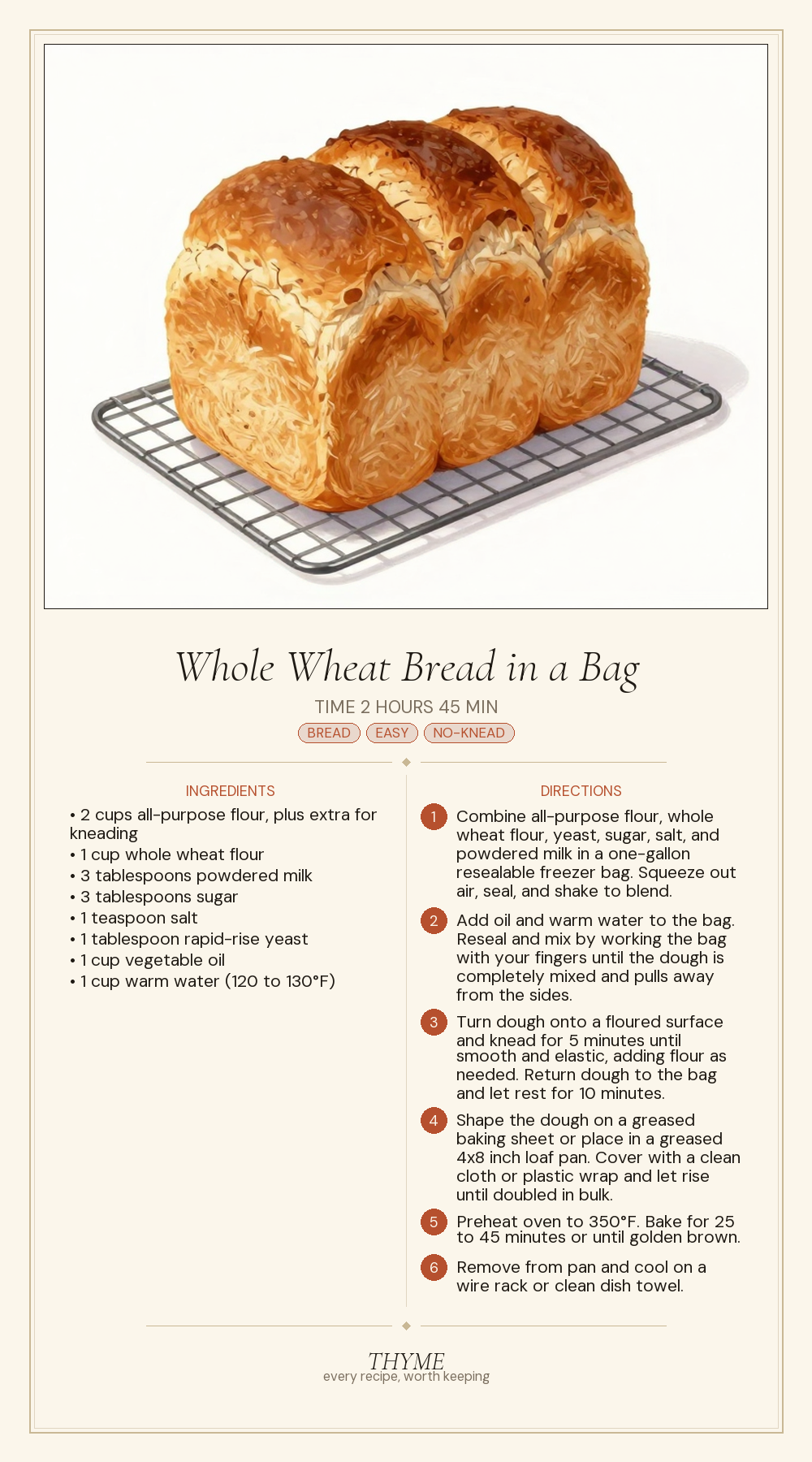 Whole Wheat Bread in a Bag