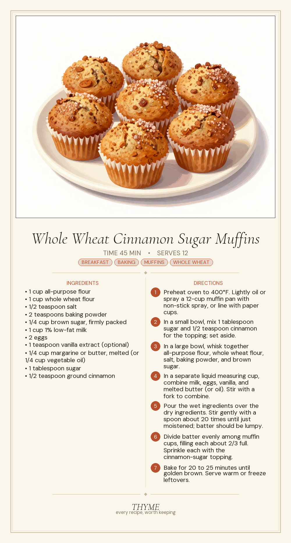 Whole Wheat Cinnamon Sugar Muffins