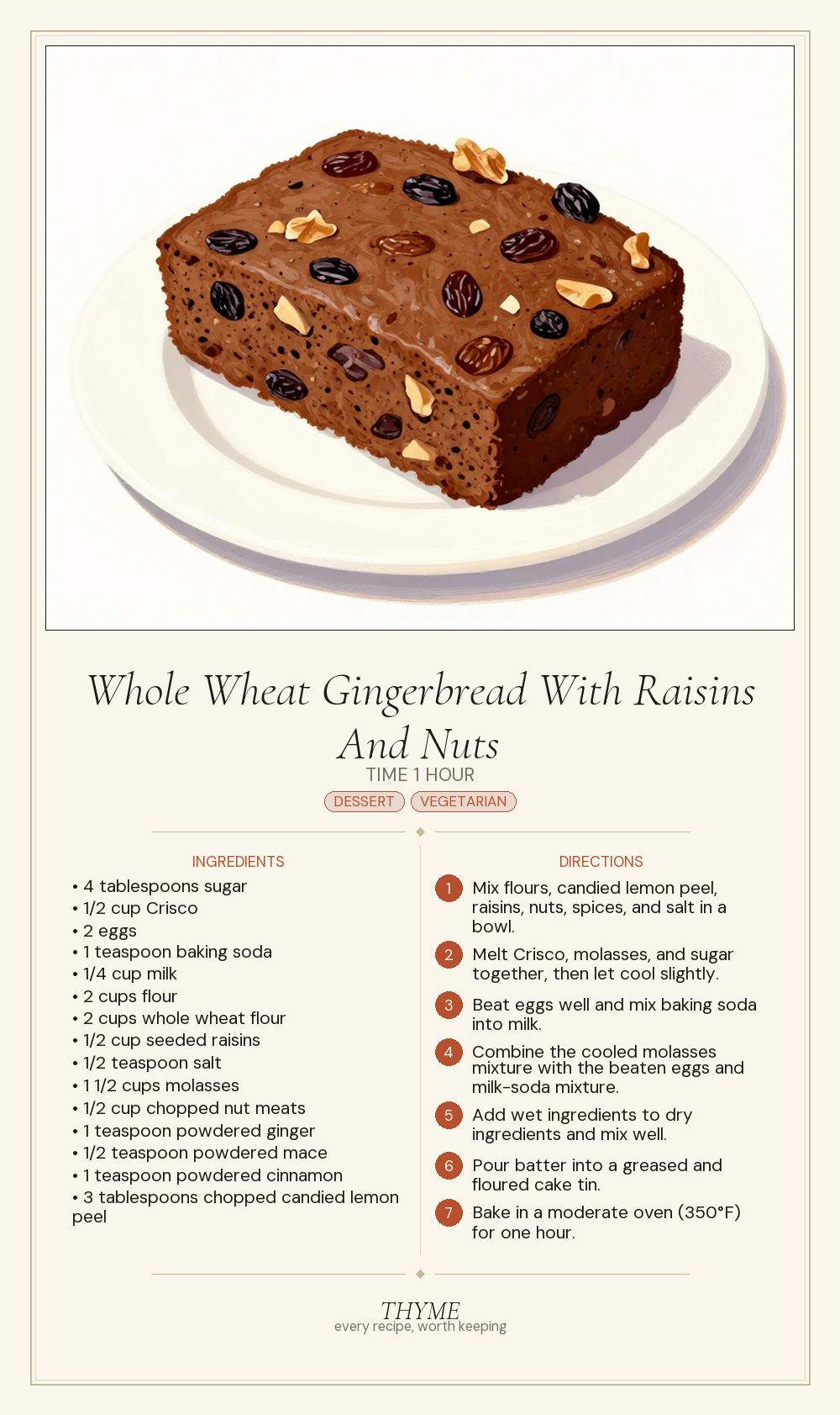 Whole Wheat Gingerbread With Raisins And Nuts