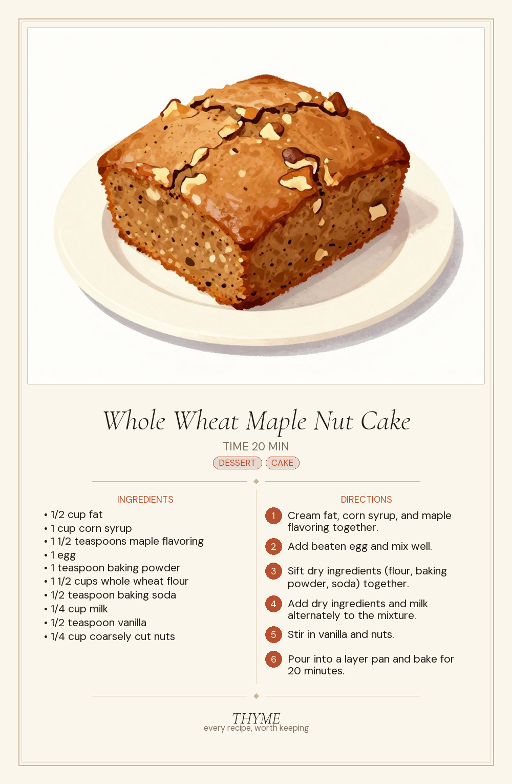 Whole Wheat Maple Nut Cake