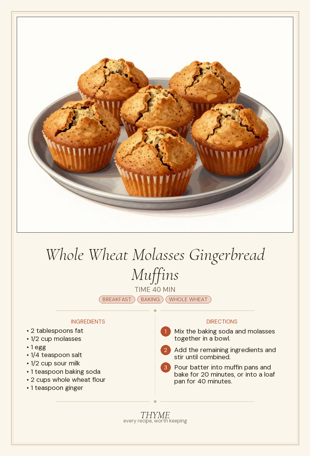 Whole Wheat Molasses Gingerbread Muffins