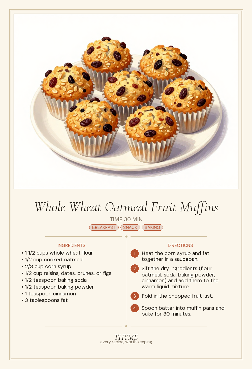Whole Wheat Oatmeal Fruit Muffins