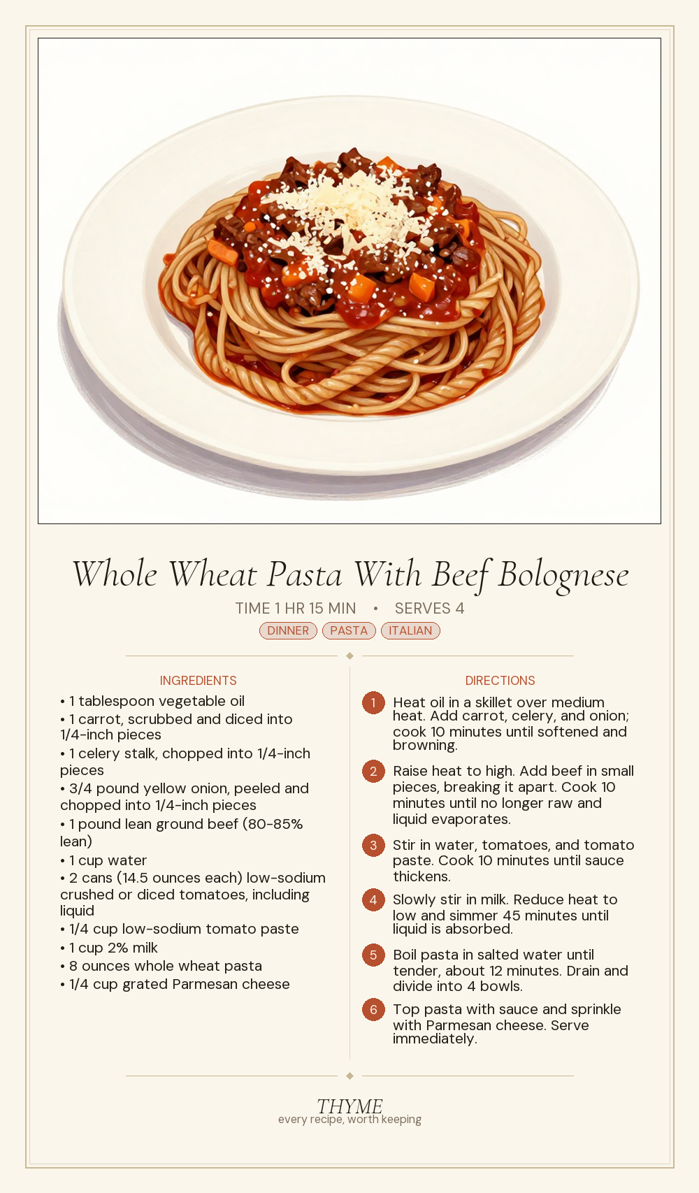 Whole Wheat Pasta With Beef Bolognese