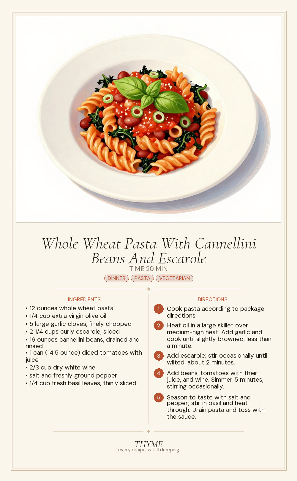 Whole Wheat Pasta With Cannellini Beans And Escarole
