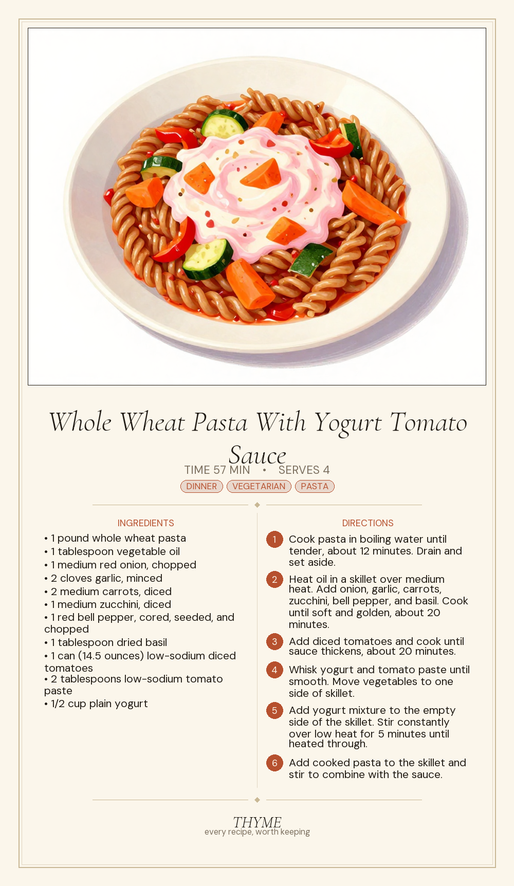 Whole Wheat Pasta With Yogurt Tomato Sauce