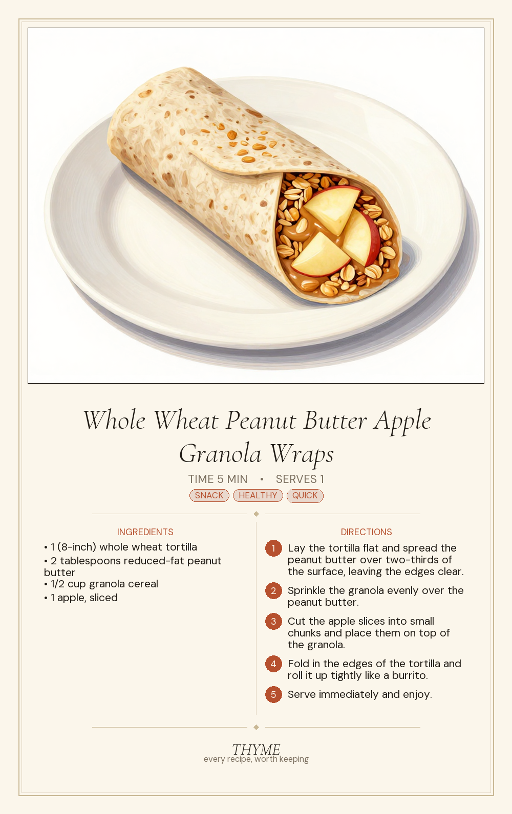 Whole Wheat Peanut Butter Apple Granola Wraps