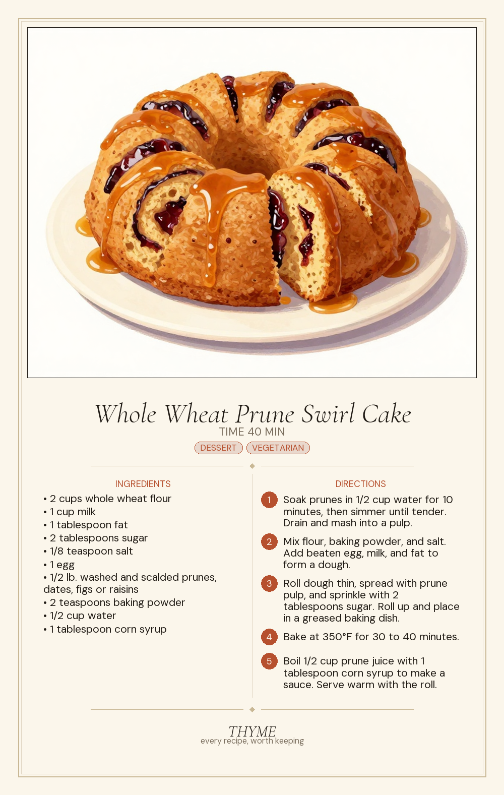 Whole Wheat Prune Swirl Cake