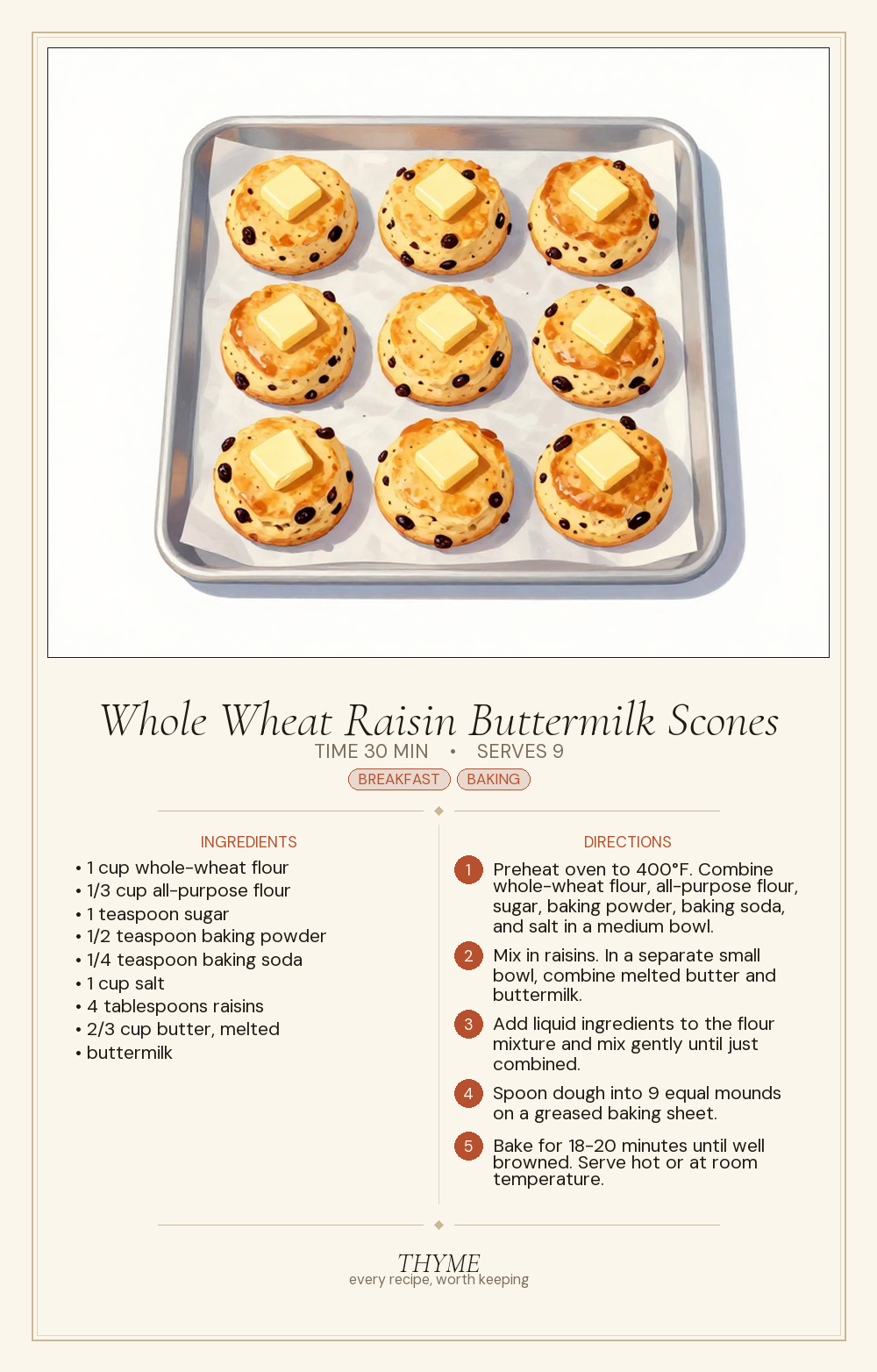 Whole Wheat Raisin Buttermilk Scones