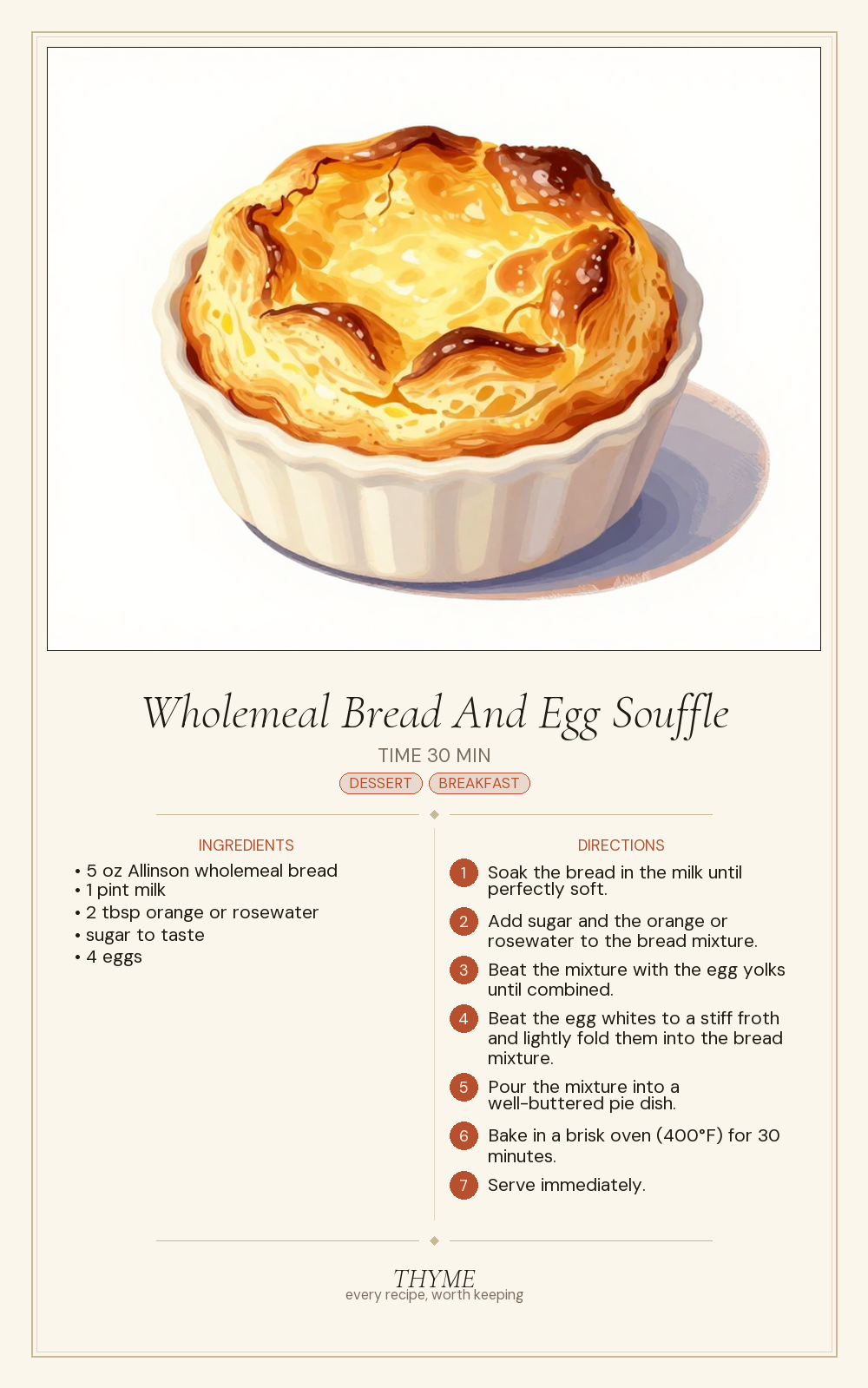 Wholemeal Bread And Egg Souffle
