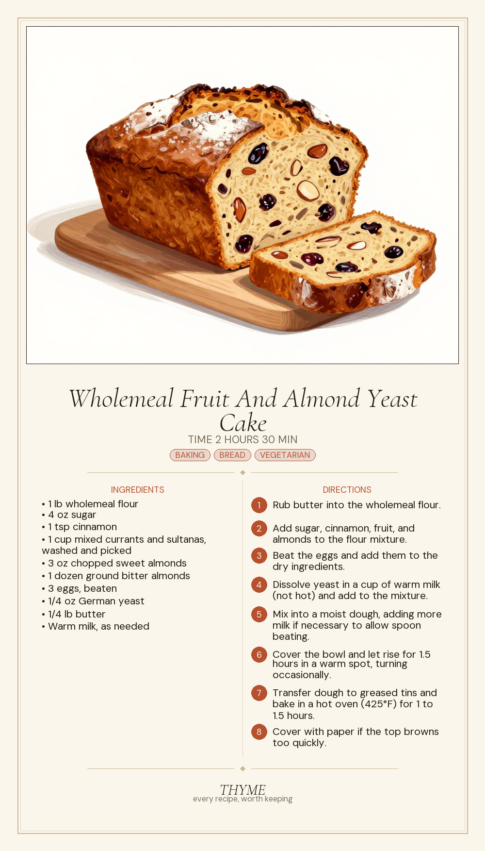 Wholemeal Fruit And Almond Yeast Cake