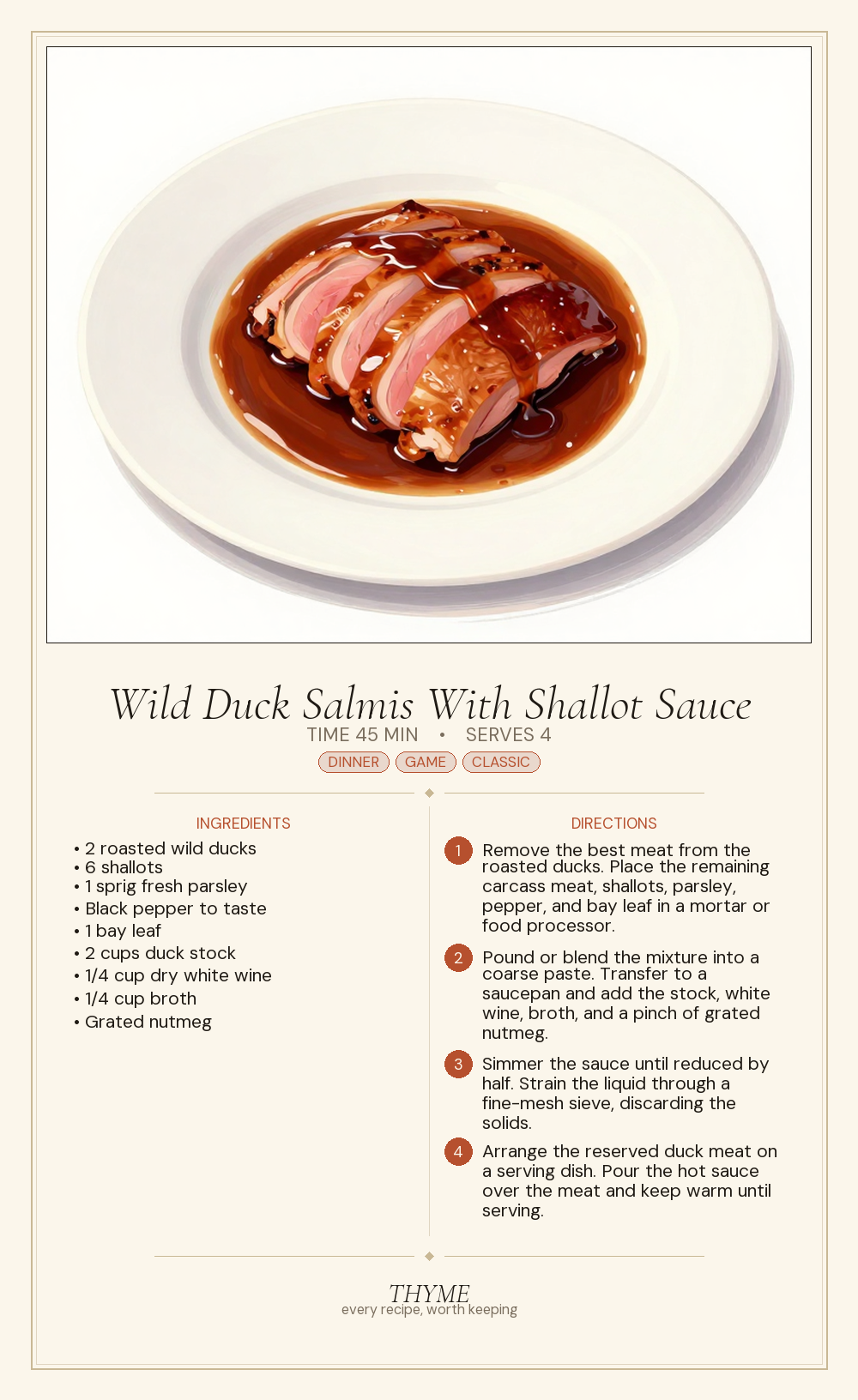 Wild Duck Salmis With Shallot Sauce