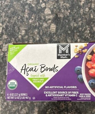 Organic Açaí Bowls topped with Fruit and Granola