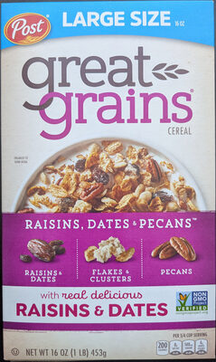 great grains raisins, dates & pecans cereal